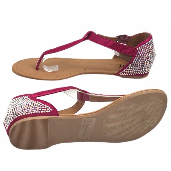 Shi By Journeys Women's 7 Pink T-Strap Gladiator Rhinestone Sandals Glam Bling - Picture 4 of 11